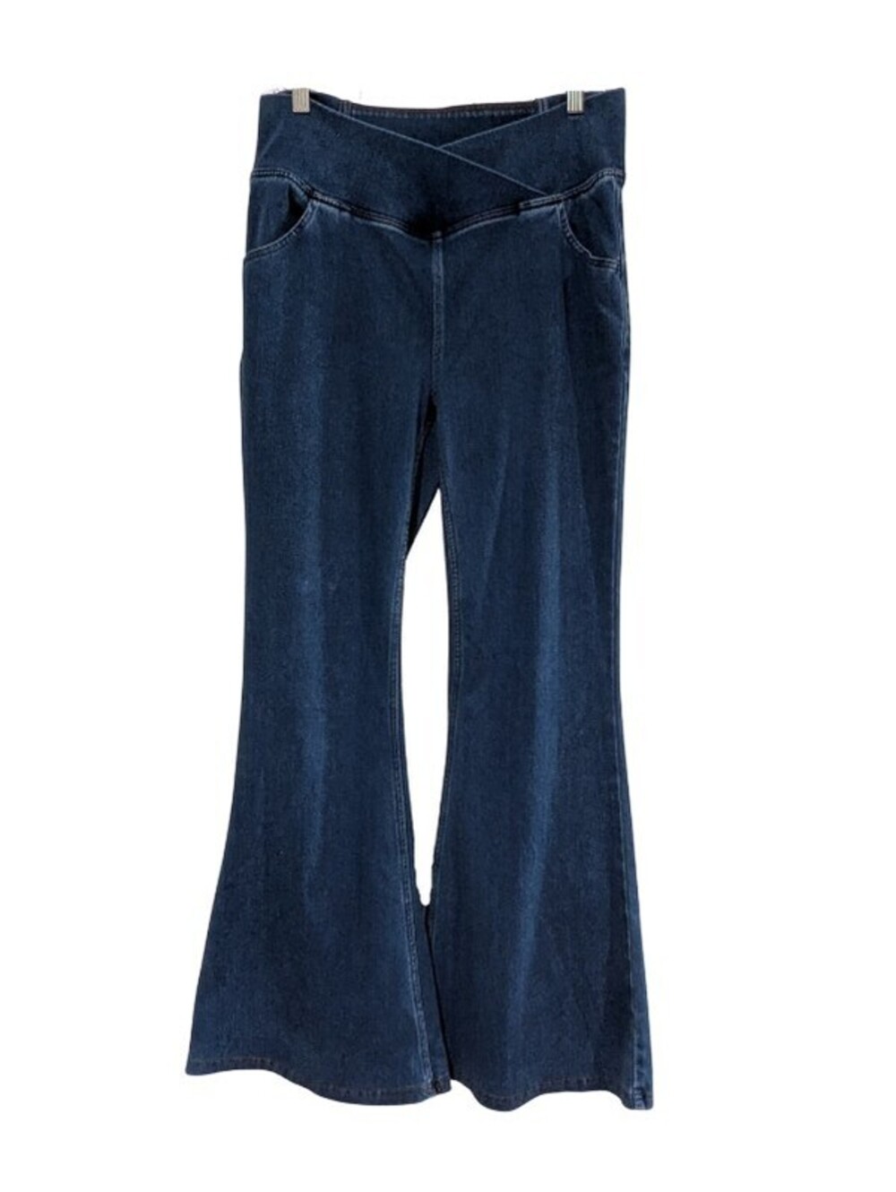 Halara Women's Flex Crossover High Rise Pull On Flare Jeans Blue Size XL Stretch
